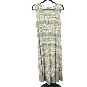 Chicos Women Size 2 Large 12 14 Dress Tank Long Midi Green Pink Aztec Striped